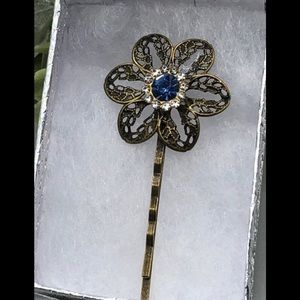 Blue Rhinestone Crystal Bobby pin Antique Bronze fashion accessories